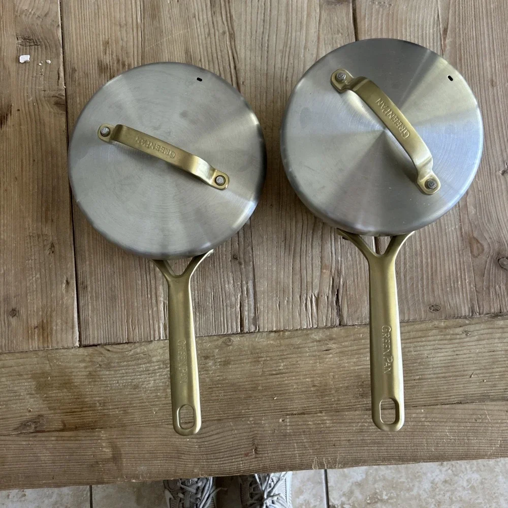 2 Williams-Sonoma GreenPan Reserve Ceramic Pans Twilight w/Gold Handle W/ Lids